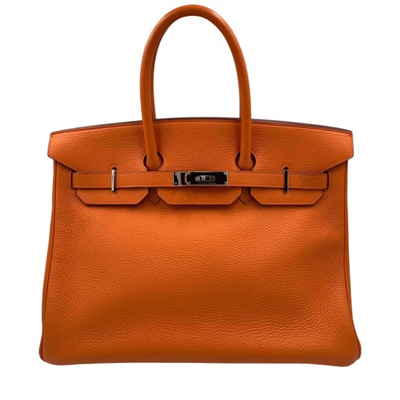 Hermes Handbags - Authentic HERMES Birkin 35 Clemence Leather Orange Palladium hardware